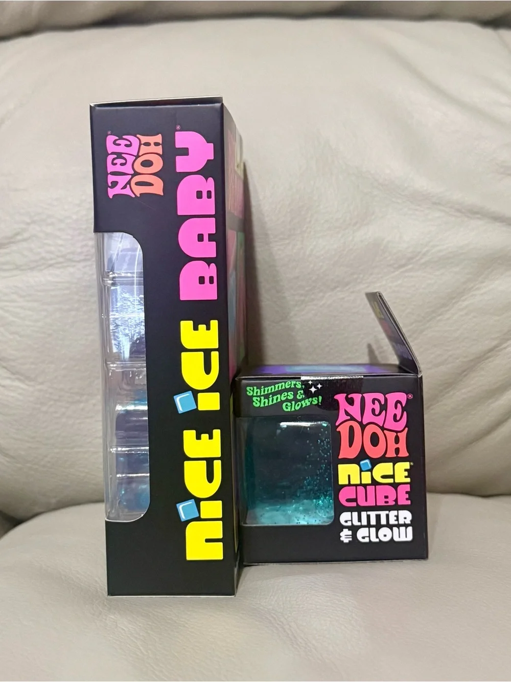 NEW Needoh Nice Ice Baby Cubes 4 Pack & Blue Glitter & Glow Nice Cube Squishy
